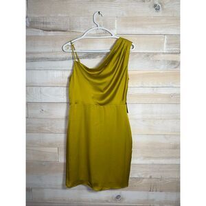 Express Chartreuse Satin Asymmetrical Dress Size S NWT